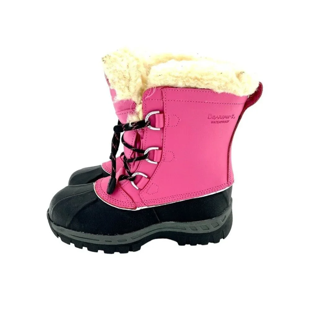 Bearpaw Kelly Boots Pink Leather Fur Lined Girls Toddler Youth SZ 2 New